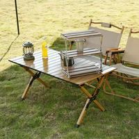 Table pliante en aluminium INature, design moderne imitation bois, 4 pieds, mobilier d'extérieur, pique-nique