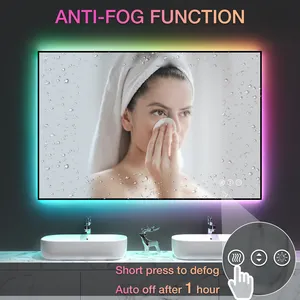Benutzer definierte Smart Touchscreen Vanity Wall Make-up Kosmetik spiegel Quadratische Rahmen Magic RGB Light Led Badezimmers piegel