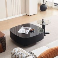 Table Basse Italienne de Luxe en Verre, Design Carré Moderne pour Salon, Petite Table à Thé Domestique avec Tiroir en Pierre