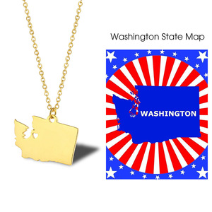Collar con Colgante de Mapa del Estado de Washington, Acero Inoxidable, Mapa de Washington Altamente Pulido - Product Image 2