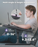 Bureau pour ordinateur portable pour lit et canapé Bureau pour lit à hauteur et angle réglables avec accoudoir souple Table de lit pliante à courbe ergonomique