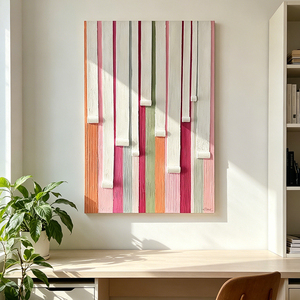 Dipinto a Olio Minimalista con Cornice, Fatto a Mano, con Texture a Righe Verticali, Arte Murale 3D Spessa e Strutturata per Decorazione Camera da Letto Ragazze - Product Image 1