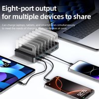 Chargeur GaN PD 288W 8-en-1 avec adaptateur secteur USB-C et câble rétractable, station de charge multi-ports pour ordinateur portable/tablette/téléphone