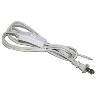 1.8M 18AWG Cordon d'alimentation blanc avec interrupteur Cordon de lampe avec interrupteur Câble de prise mâle à 2 broches