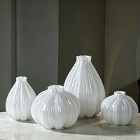 RYLAVA Juego de Jarrones de Vidrio Soplado a Mano con Rayas Verticales en Forma de Calabaza, Decoración Moderna para Bodas y Hogar, Centro de Mesa Hidropónico