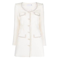 Robe en tweed grossier d'automne élégante pour femmes avec robe de costume blanche cloutée de tempérament haut de gamme