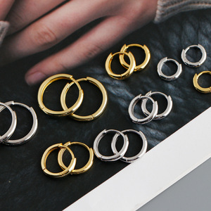 Classic 925 <strong>Sterling</strong> <strong>Silver</strong> <strong>Hoop</strong> <strong>Earrings</strong> Hypoallergenic Jewelry High Polished Finish 18k Gold Plated <strong>Earrings</strong> for Women Men - Product Image 6