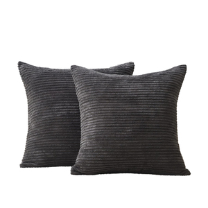 Briljante donkergrijze fluwelen geweven vierkante kussenhoezen 45x45cm <span class=keywords><strong>set</strong></span> van <span class=keywords><strong>2</strong></span> zachte gestreepte kussenhoezen met ritssluiting voor bank - Product Image 1
