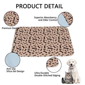 再利用可能なペット尿パッド洗える簡単に乾く犬猫おむつマット吸収性おむつパッド骨足プリントソファベッド犬フロアマット - Product Image 3