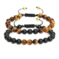 Bracelet ajustable personnalisé en perles pour homme, bracelet de distance fait main, bijoux de couple, perles en pierre naturelle œil de tigre