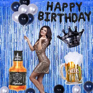 Decoraciones <span class=keywords><strong>para</strong></span> fiesta de <span class=keywords><strong>feliz</strong></span> cumpleaños <span class=keywords><strong>para</strong></span> hombres y mujeres, decoración de fiesta negra con cortinas de flecos de aluminio, color negro y azul - Product Image 4