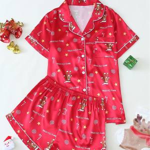 Pijamas de <span class=keywords><strong>Verano</strong></span> para <span class=keywords><strong>Mujer</strong></span>, Estilo Europeo Americano, para <span class=keywords><strong>Amazon</strong></span>, Satén, Manga Corta, Pantalones Cortos, Cintura Elástica, Ropa Casual para el Hogar, Color Sólido 2349 - Product Image 6