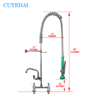 Robinet industriel et commercial à montage sur plan, douchette de pré-évier extractible, profil bas, en laiton chromé, 2 trous, pour restaurants et hôtels
