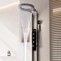 Colonne de douche murale multifonctionnelle pour salle de bain avec fonction pluie, mitigeur, cascade et panneau de douche LED