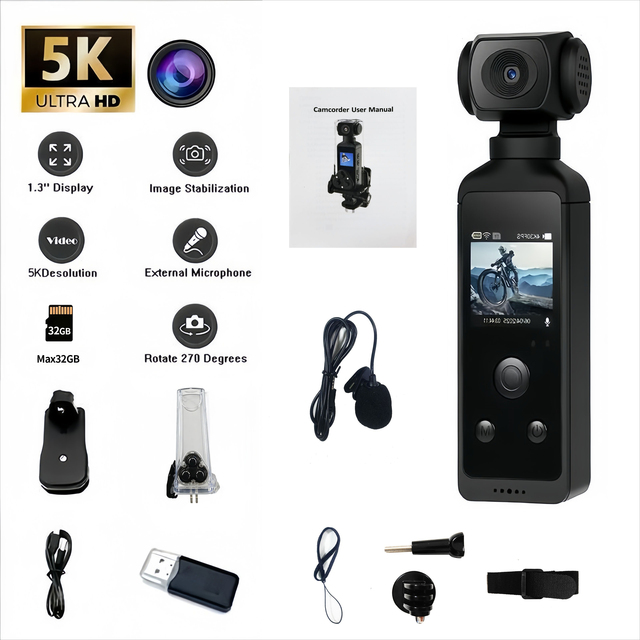 Upgraded 4K Sports Camera Pocket Gimbal Handheld Vlog Camera Outdoor Cycling Anti-Shake Waterproof
