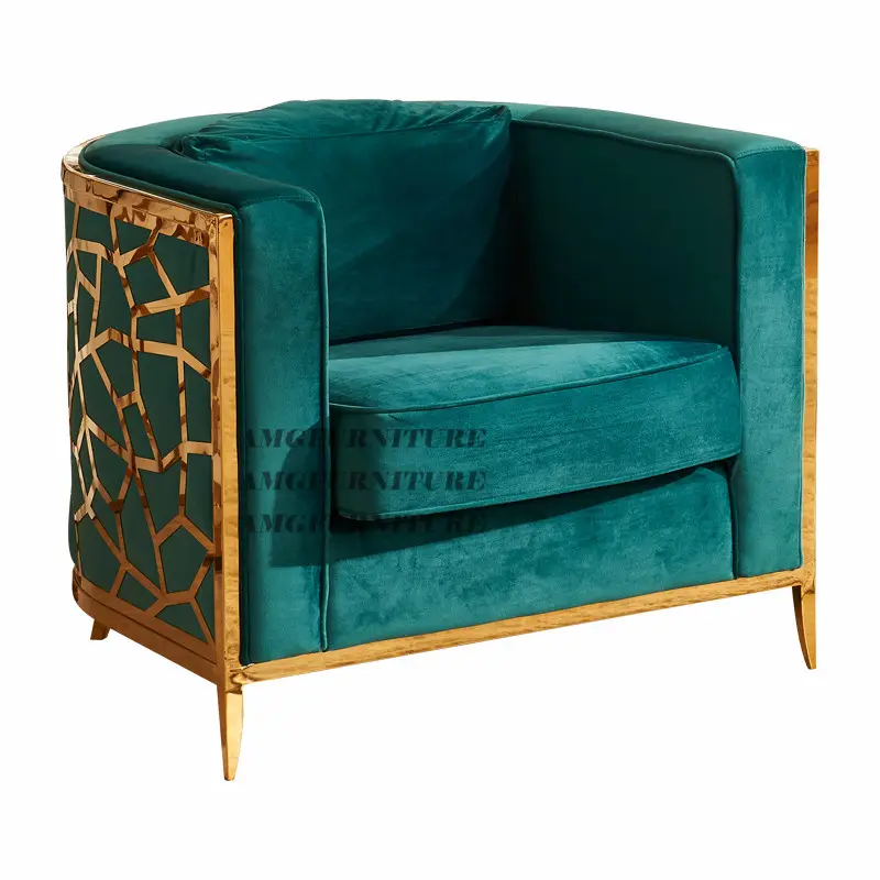Modern Curved design Dubai Golden Stainless steel frame living room luxury furniture vip sofa sets cotton