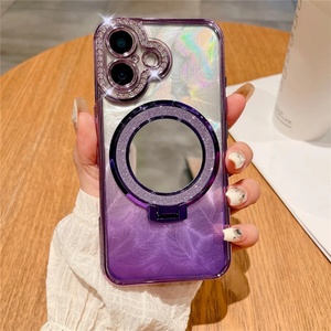 เคสโทรศัพท์แบบแม่เหล็กติดขนนกไล่เฉดสีประดับเพชร สำหรับ iPhone 16ProMax 13  แบบกระจกแต่งหน้าเคลือบเงา 14/15pro  เคสนิ่มสำหรับสาวๆ - Product Image 4