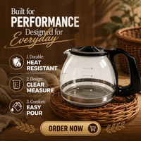 Carafe de rechange pour cafetière 900 ml en verre borosilicate avec graduations, compatible Oster 6 tasses, base 118,9 mm