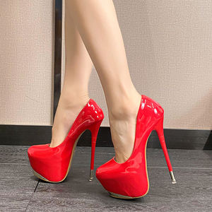 DiJiGirls 2024 Nouvelles femmes talons super hauts boîte de nuit pompes 16 <span class=keywords><strong>cm</strong></span> talons hauts bouche peu profonde Stiletto cuir verni chaussures simples - Product Image 3