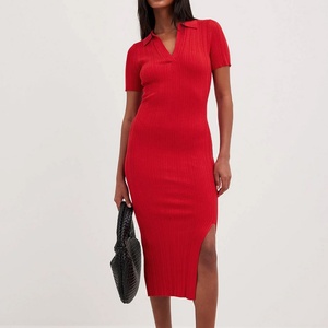 Vestido Corto de Moda para Mujer, Color Sólido, Casual, Ajustado, Elástico - Product Image 1