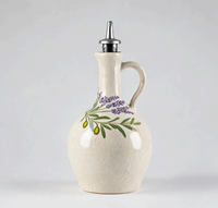 Bouteille distributrice d'huile d'olive en céramique blanche Famiware Milkyway 16oz avec couvercle et bec verseur en acier inoxydable, style européen minimaliste, gaufré