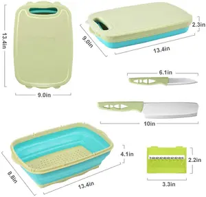 Multifunktion ale größere tragbare Küchengeräte 9 in 1 zusammen klappbares Schneide brett aus Kunststoff mit klappbarem Sieb