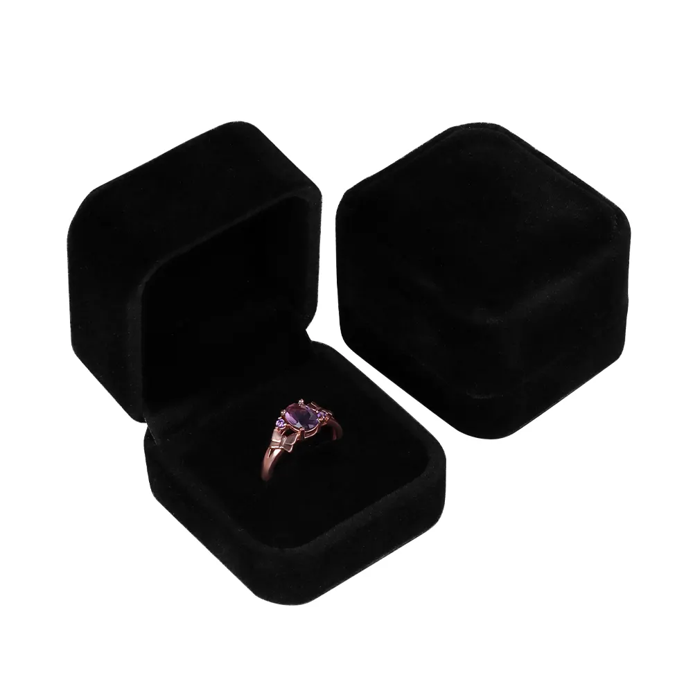 Haute qualité doux flanelle noir blanc proposition de mariage velours cadeau bijoux bague boîte emballage