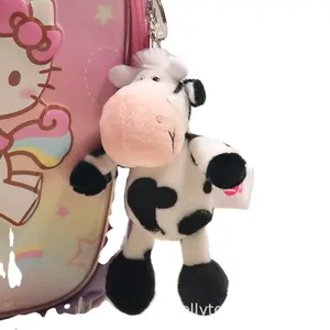 Wholesale Custom OEM 13cm Mini Cute Milk Cow Pendant Dairy Cattle Plush Doll Key Ring Cow Plush Toy Keychain For Bag