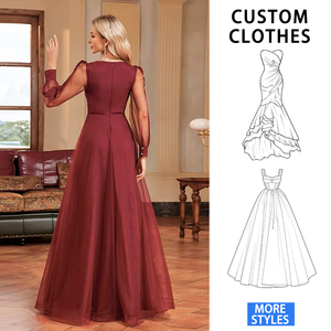 Impereo vendita calda bordeaux manica lunga con scollo A V <span class=keywords><strong>abiti</strong></span> in Chiffon di lusso <span class=keywords><strong>donna</strong></span> abito da sera <span class=keywords><strong>laurea</strong></span> A-Iine - Product Image 2