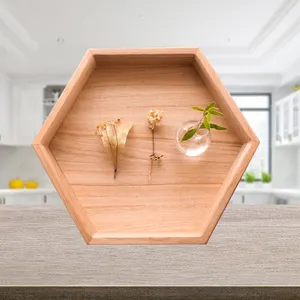 Natural Color Wooden Geometric Tray Hexagon Tray With Handles Modern Wooden Serving Tray For Hotel Restaurant