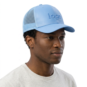 Casquette Trucker en Maille Dobby Bleu Clair avec Logo Brodé sur le Panneau Avant, Réglable, Unisexe, Style Sportif Urbain Décontracté, Quatre Saisons, 6 Panneaux - Product Image 2