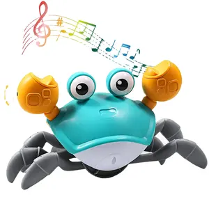 Electronic Sensing Green Crawling Crab Baby Toy with Music and LED Light Up Automatically Avoid Obstacles