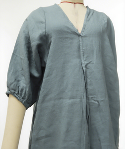 <span class=keywords><strong>Vestido</strong></span> de lino con cuello en V elegante holgado de lino 100%, <span class=keywords><strong>vestido</strong></span> <span class=keywords><strong>Midi</strong></span> de <span class=keywords><strong>manga</strong></span> <span class=keywords><strong>media</strong></span> bohemio azul pizarra para mujer - Product Image 1