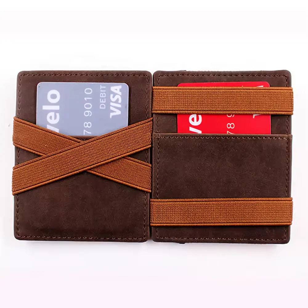 Marka erkek deri cüzdan özel minimalist vintage mini deri kartlık para klip bifold sihirli ince erkekler cüzdan