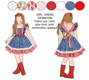 Abito Rustico Blu Stile Cowgirl per Bambine, Stile Lolita in Denim con Pizzo Traforato, Colletto Quadrato, Linea ad A, Lunghezza al Ginocchio, <span class=keywords><strong>Stampa</strong></span> Estiva - Product Image 5