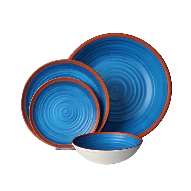 OEM синий 4 шт. китайские предметы домашнего обихода роскошный изысканный китайский обеденный набор в форме глины Корейская небьющаяся меламиновая посуда набор