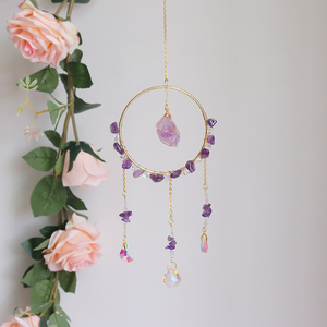 Attrape-soleil en pierre naturelle Lapis Lazuli et Jaspe Rouge, design Feng Shui, diamètre 10 cm, à suspendre - Product Image 6