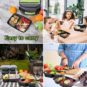 Contenedores de Almacenamiento de Alimentos de Plástico Portátiles de 2 Compartimentos, Contenedores Desechables <span class=keywords><strong>para</strong></span> Preparación de Comidas - Product Image 4