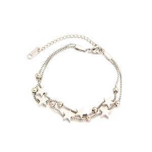 Pulsera de estrella de cuentas redondas de acero inoxidable a la moda, pulsera de cadena de caja de doble capa personalizada, joyería para mujer - Product Image 5