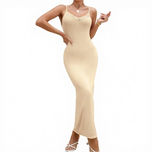 Robe sans couture à bretelles fines, col en V, moulante, élastique, coupe ajustée, couleur unie, style décontracté et élégant, sexy, collection printemps, best-seller - Product Image 3