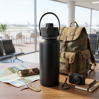 Bouteille d'eau en acier inoxydable avec logo personnalisé, 1000 ml, bouteille isotherme sous vide avec couvercle à ouverture à une touche, poignée portable