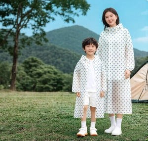 Impermeable Largo Transparente de PEVA para Niños con Capucha |   Lindos Dibujos Animados con Puntos de Polka |   Reutilizable e Impermeable para Senderismo - Product Image 1