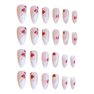 Appuyez sur les ongles beauté français amande ABS faux ongles autocollants 24 pièces français amour <span class=keywords><strong>motif</strong></span> <span class=keywords><strong>manucure</strong></span> conception pour les doigts - Product Image 3