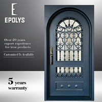 Puerta de Entrada de Hierro con Arco de Seguridad de Vidrio Aquatex, Diseño Moderno y Personalizable, Puerta Metálica Exterior para Villa