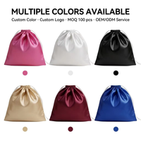 Grande pochette en soie avec logo personnalisé sac à cordon en satin pour vêtement perruque cadeau bijoux cosmétiques chaussures de bonbons stockage de la poussière