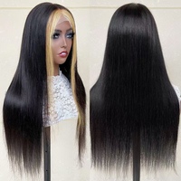 Pelucas de Cabello Humano Remy Virgen 100% de Alta Calidad, Peluca Frontal de Encaje 13*4, 10-26 Pulgadas, 1B/613, Larga y Lisa, Doble Trama a Máquina para Mujeres Negras