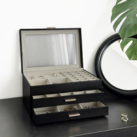 Tiroir étui de luxe en cuir PU et rangement de voyage grande boîte à bijoux organisateur pour femmes