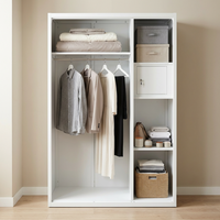Armoire 3 portes pour filles, armoire en acier blanc, structure KD et panneaux embossés, armoire de conception moderne, rangement pour chambre à coucher