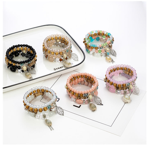 Factory Price Charm Boho Layer Glass Beaded Bracelet <strong>Jewelry</strong> Sets Designer <strong>Unique</strong> Leaf Pendant Bracelets Couple 2026 - Product Image 5