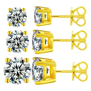 Fashion Jewelry Luxury Earrings Set Screw Back Gold Plated 925 Sterling Silver VVS Moissanite Diamond Stud Earring For Men Wome